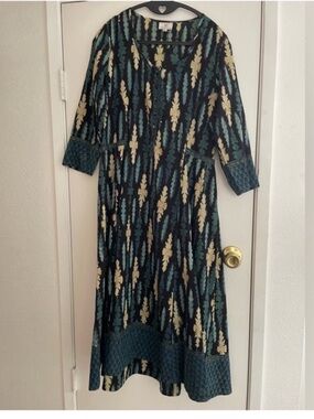 Vintage rare anokhi blue pattern dress 100% cotton size small